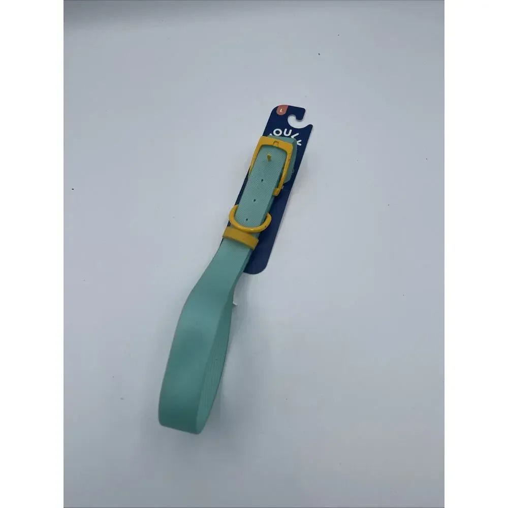 YOULY the Extrovert Color Block Teal & Yellow Dog Collar Large 18-21 In